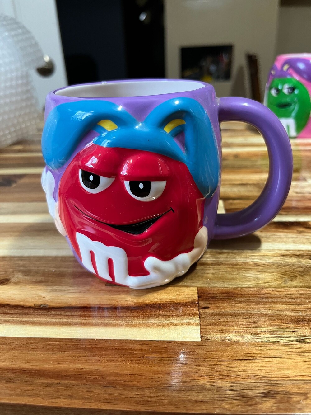 Galerie M&M 3D Character Mug Red M&M Blue Bunny Ears Purple Ceramic Coffee Cup